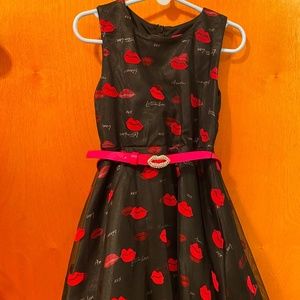 Betsey Johnson Girl's Hot Lips Dress with Matching Belt - 4T